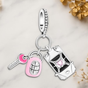 Happy Trip Car Genuine 925 Sterling Silver for Charm Bracelet