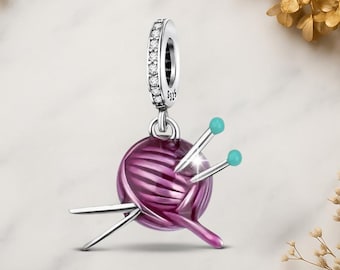 Yarn Ball Knitting Kit Genuine 925 Sterling Silver for Charm Bracelet