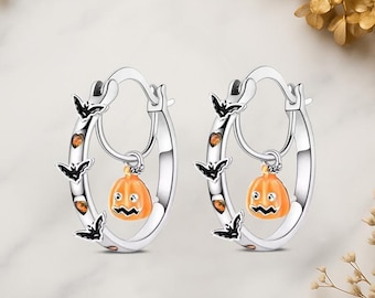 Dark Bat Pumpkin Genuine 925 Sterling Silver Earrings For Women Jewelry