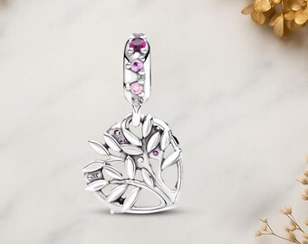Pandora Charm Pink Heart & Family Tree Dangle Charm - Etsy