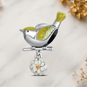 Flower & Bird Spring Begins Genuine 925 Sterling Silver for Charm Bracelet