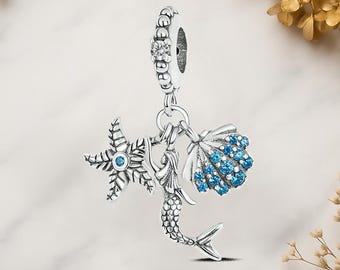 Sea Star Shell Mermaid Genuine 925 Sterling Silver for Charm Bracelet