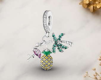 Pineapple Coconut Flamingo Genuine 925 Sterling Silver for Charm Bracelet