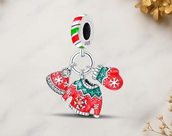 Christmas Sweater Hat Dangle Genuine 925 Sterling Silver for Charm Bracelet