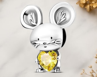 Little Heart Hug Mouse Genuine 925 Sterling Silver for Charm Bracelet