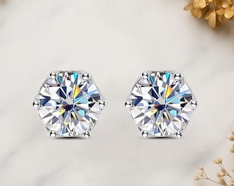 Moissanite Stud Earrings 925 Sterling Silver Sparkling Real 1 CT D Color