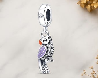 Zircon Pet Parrot Genuine 925 Sterling Silver for Charm Bracelet
