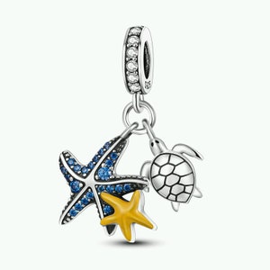 Marine Sea Turtle Starfish Genuine 925 Sterling Silver for Charm Bracelet