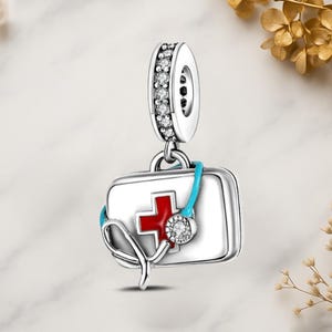 Kit di pronto soccorso medico in autentico argento sterling 925 per braccialetti con ciondoli