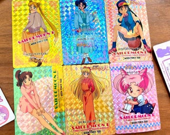 Vintage jaren 90 Sailor Moon Prism Kira Carddass – volledige set van 6 glanzende kaarten