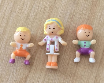 Polly Pocket figures set for Nursery School Pollyville 1994, Vintage 90's toy House Babies