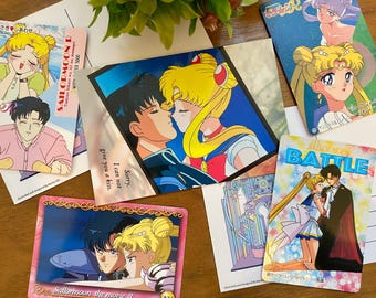 Bandai 90s vintage Sailor moon & Tuxedo Mask 5 cards lot | Sailormoon Carddass set
