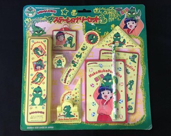 NIP 1993 Yutaka Bandai Mukamuka Paradise Stationery Set (Pencil Case Clip Ruler Charm NotePad)