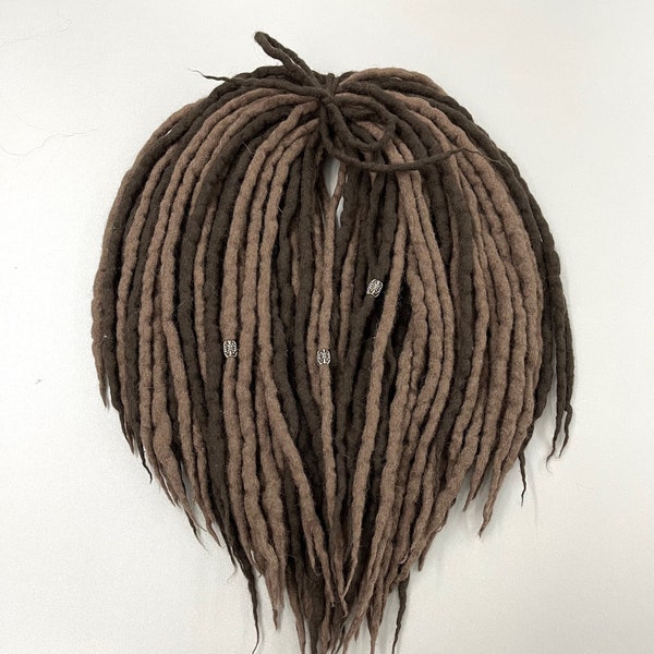 Dreadlocks en laine réversible Mélange de chocolat amer et de couleurs de cappuccino. Ensemble complet de dreadlocks en laine réversibles. Dreadlocks en laine colorée.