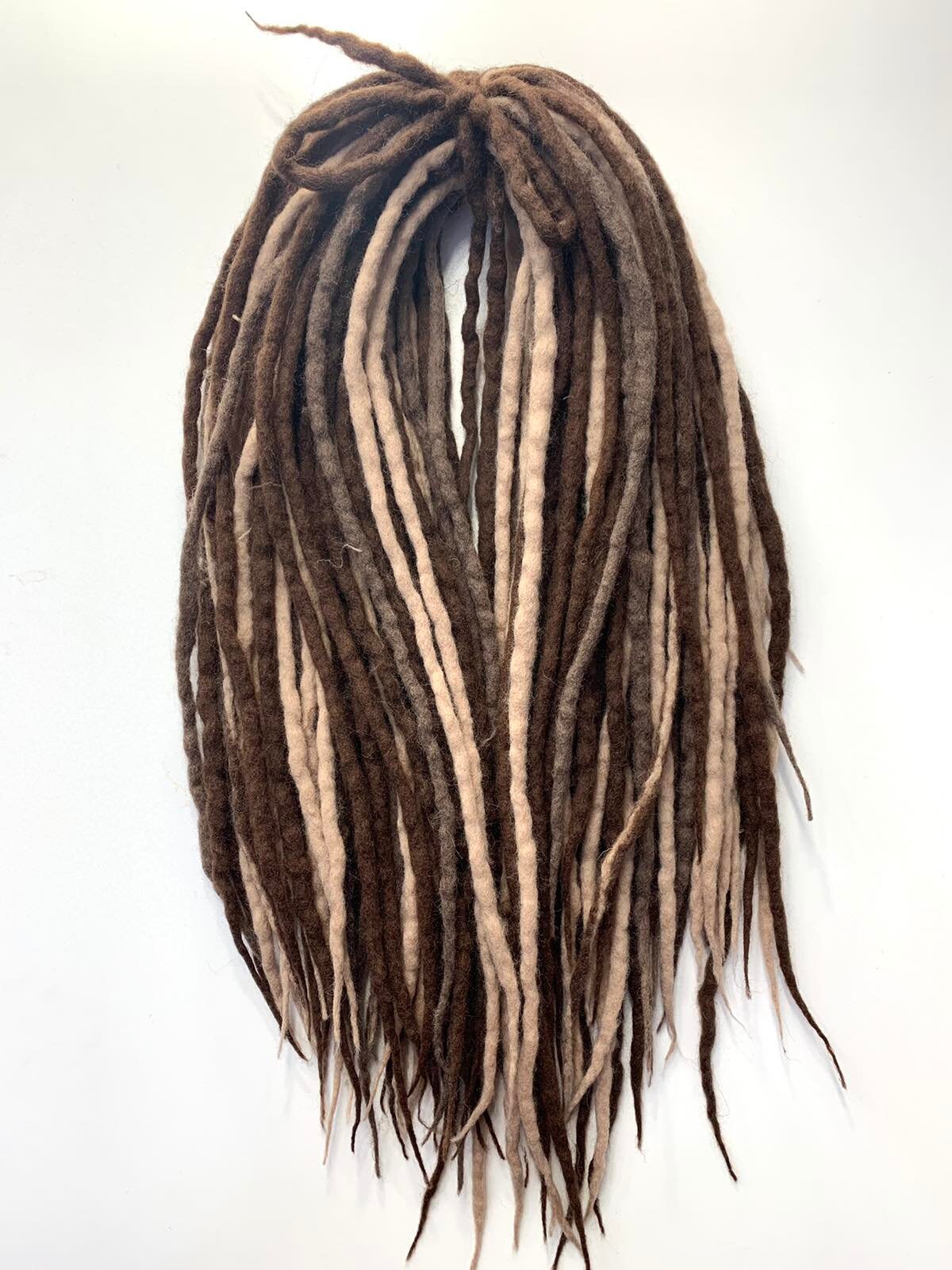 Woolen dreadlocks reversible Beige to Chocolate Ombre. Full Etsy