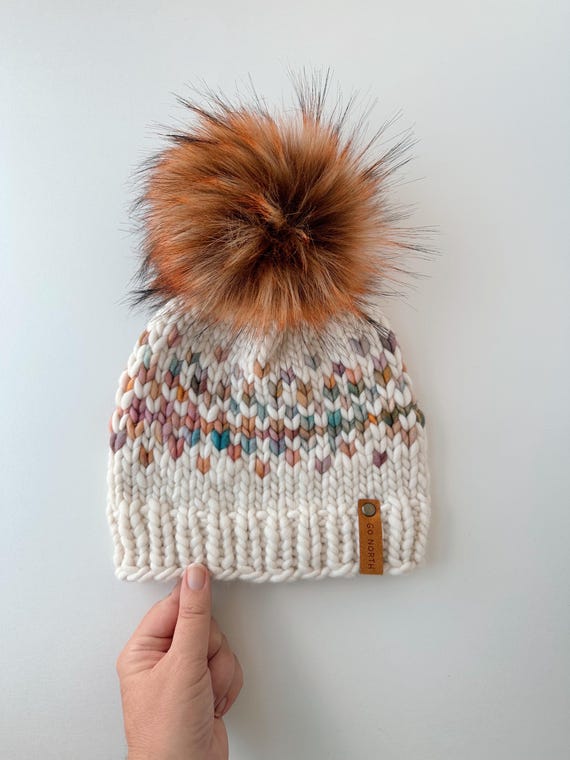 Handmade Merino Wool Knit Beanie, Colorful Winter Hat With  display picture 2