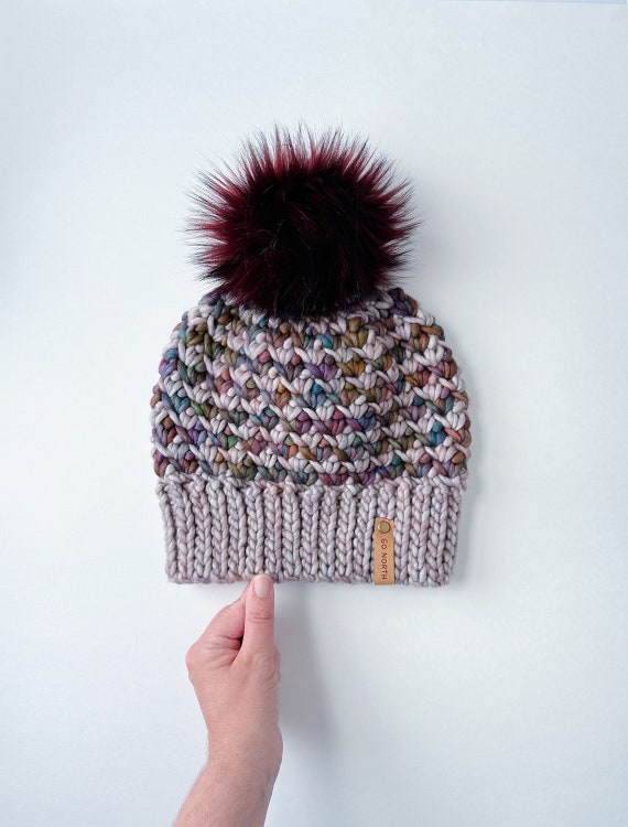 Handmade Gray Merino Wool Beanie With Faux Fur Pom - Etsy display picture 1