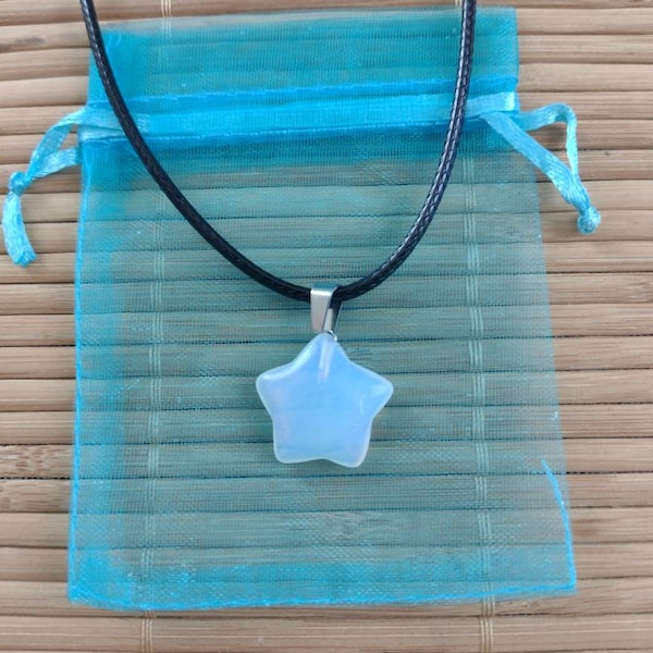 Beautiful Star Opalite Crystal Glass Stone Pendant Necklace with Matching Organza Bag Cancer Libra Perfect Birthday Gift or Valentines Gift