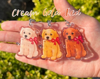 Golden Retriever Acrylic Dog Keychain | Golden Puppy Keychain | Double-Sided Epoxy Charm with Glitter | Cute Gift for Dog Lovers