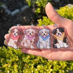 Australian Shepherd Acrylic Dog Keychain | Aussie Puppy Keychain | Double-Sided Charm with Glitter | Cute Gift for Dog Lovers