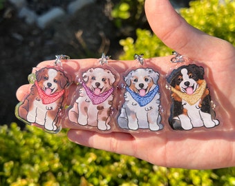Australian Shepherd Acrylic Dog Keychain | Aussie Puppy Keychain | Double-Sided Charm with Glitter | Cute Gift for Dog Lovers
