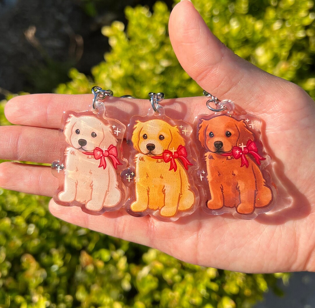 Golden Retriever Acrylic Dog Keychain Golden Puppy Keychain Double