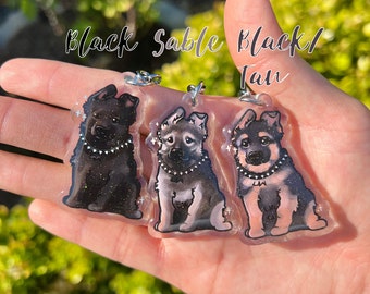 German Shepherd Acrylic Dog Keychain | German Shepherd Puppy Keychain | Double-Sided Epoxy Charm with Glitter | Cute Gift for Dog Lovers