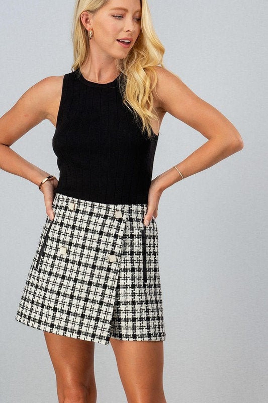 Black and White Plaid Skort | Etsy