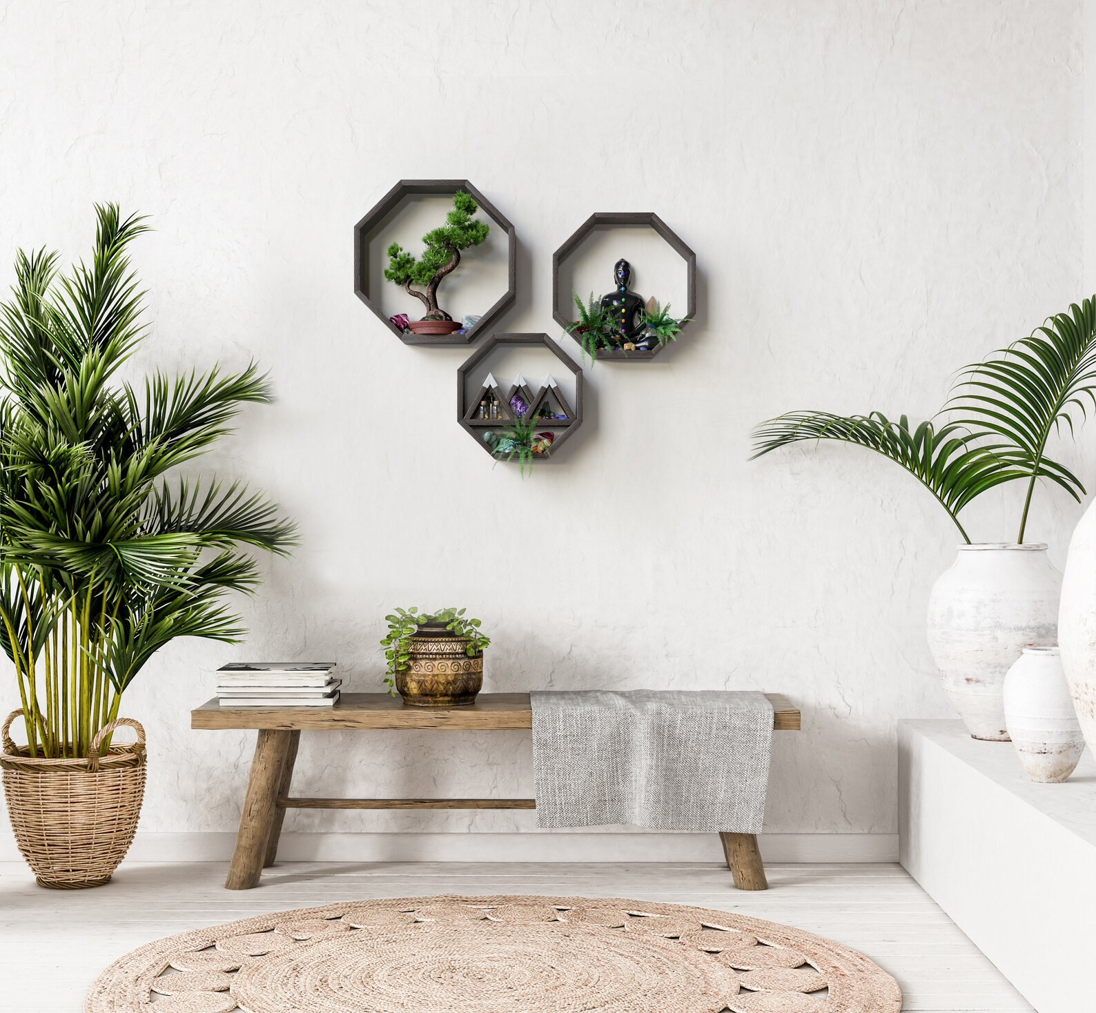 Octagon Shelves for Wall Set of 3 Crystal Shelf Display Etsy