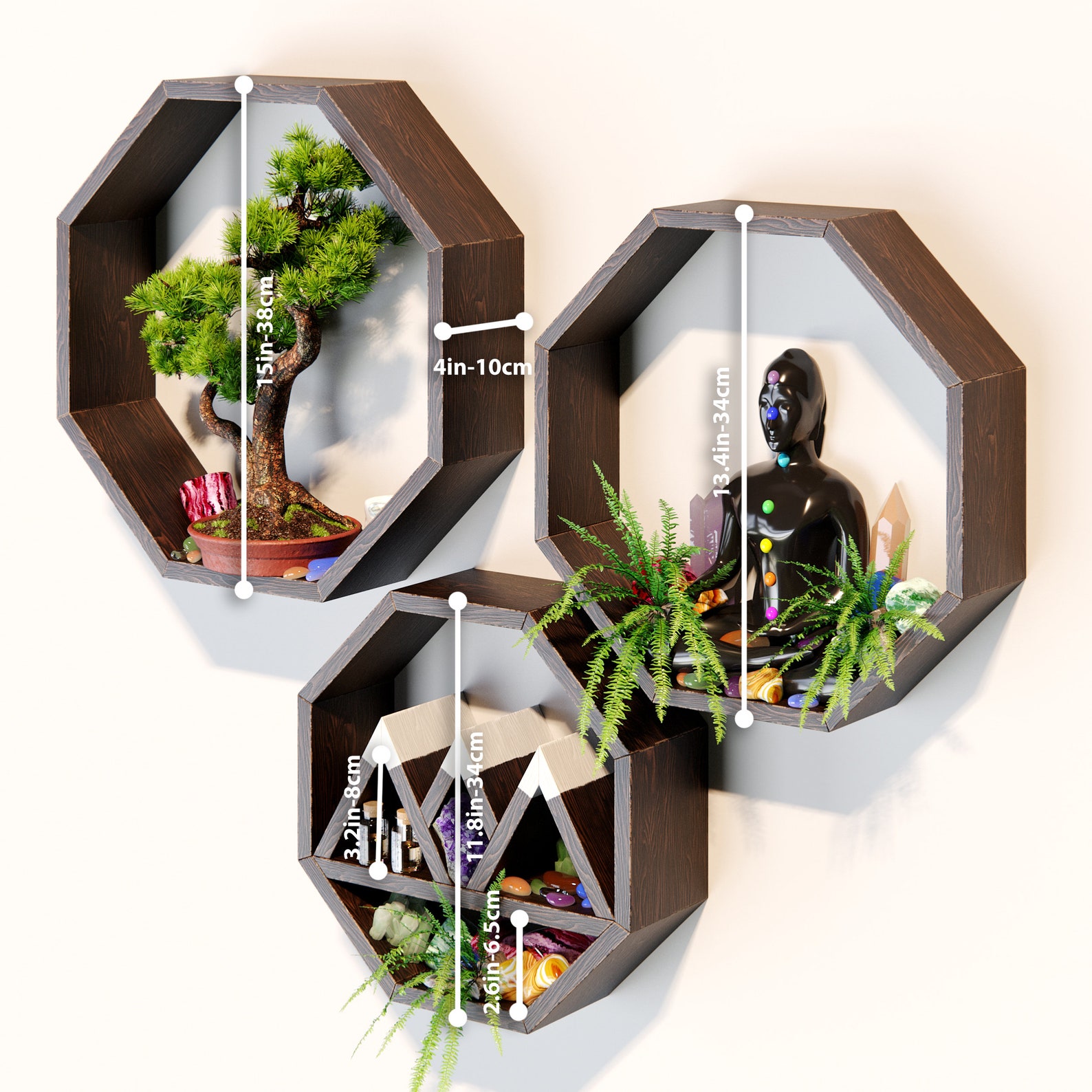 Octagon Shelves for Wall Set of 3 Crystal Shelf Display Etsy