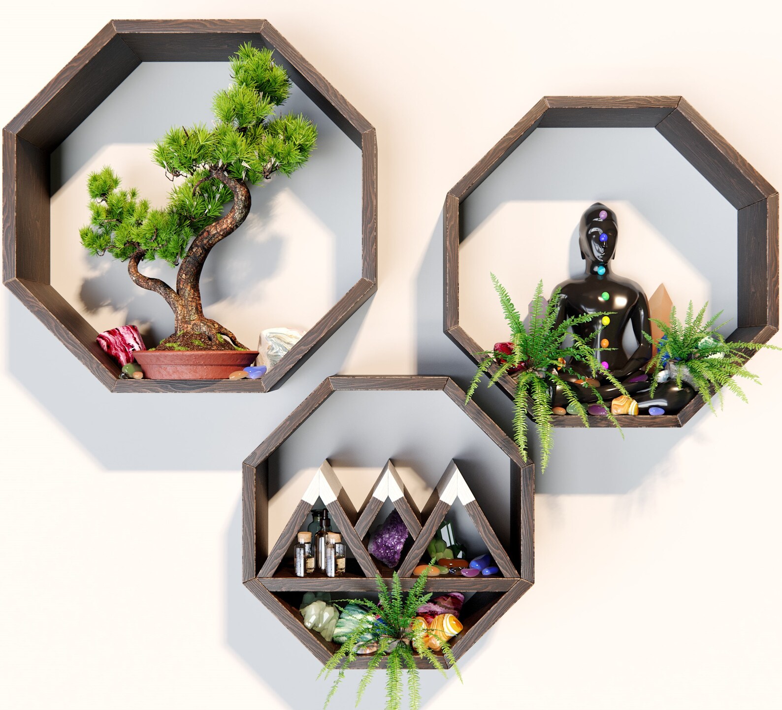 Octagon Shelves for Wall Set of 3 Crystal Shelf Display Etsy