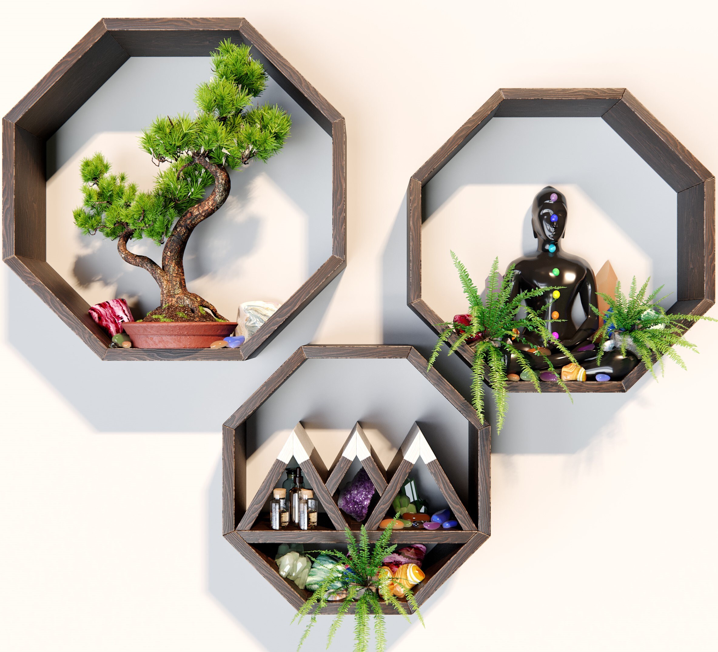 Octagon Shelves for Wall Set of 3 Crystal Shelf Display Etsy