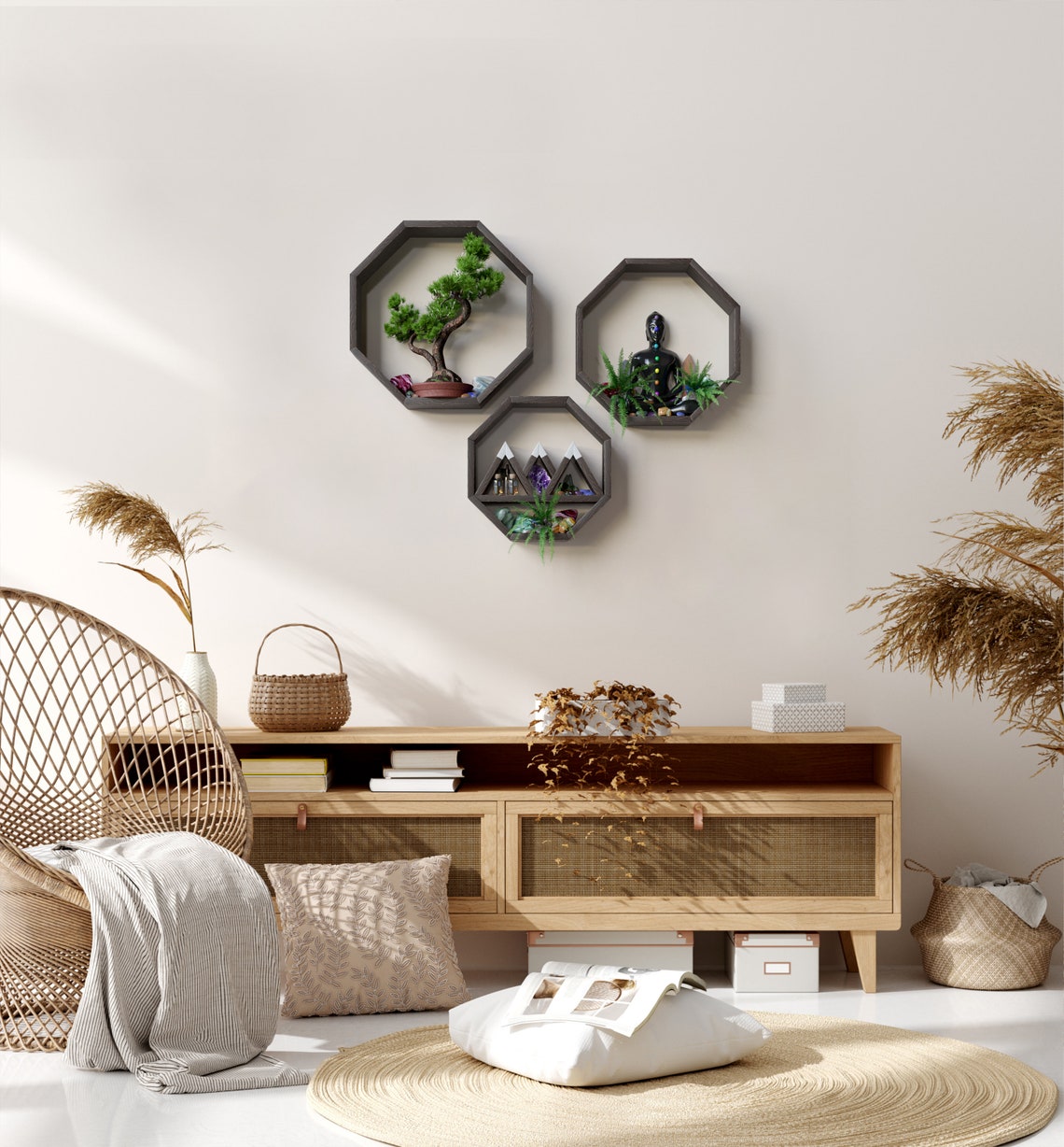 Octagon Shelves for Wall Set of 3 Crystal Shelf Display Etsy