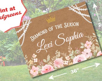 Bridgerton-verjaardagsbanner, diamant van het seizoen, bloemen eerste verjaardag (digitaal bestand)