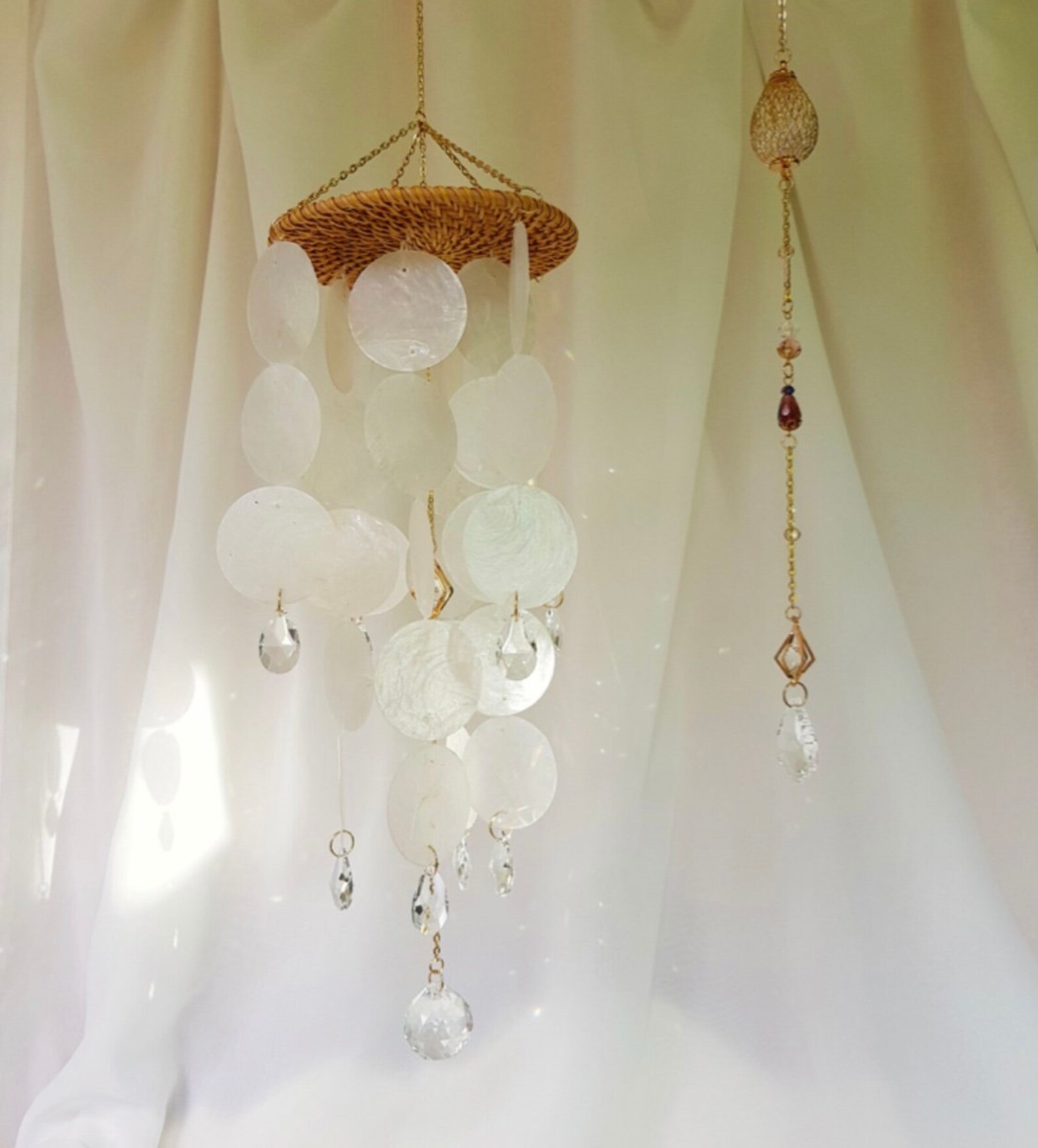 Capiz Muschel Windspiel Capiz Muschel & Kristall | Etsy