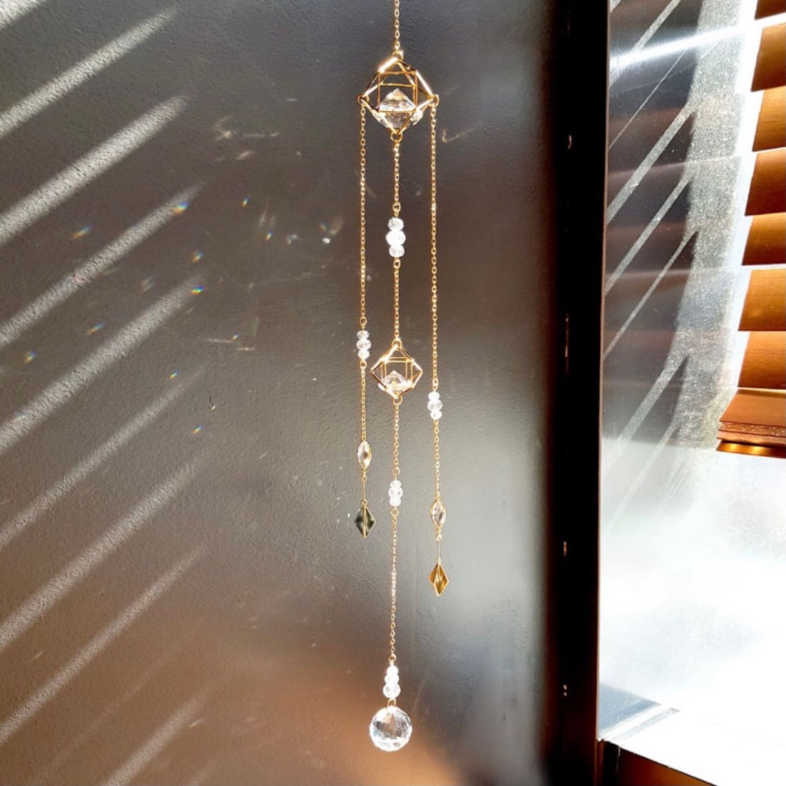 Gold Crystal Suncatcher Modern Crystal Suncatcher for Etsy