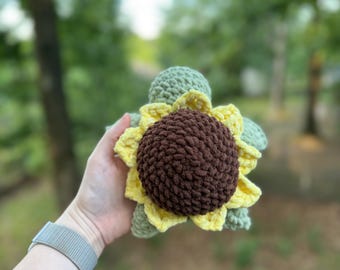 Sunflower Turtle Plushie – Actually Handmade Crochet Turtle – Floral Plush Toy
