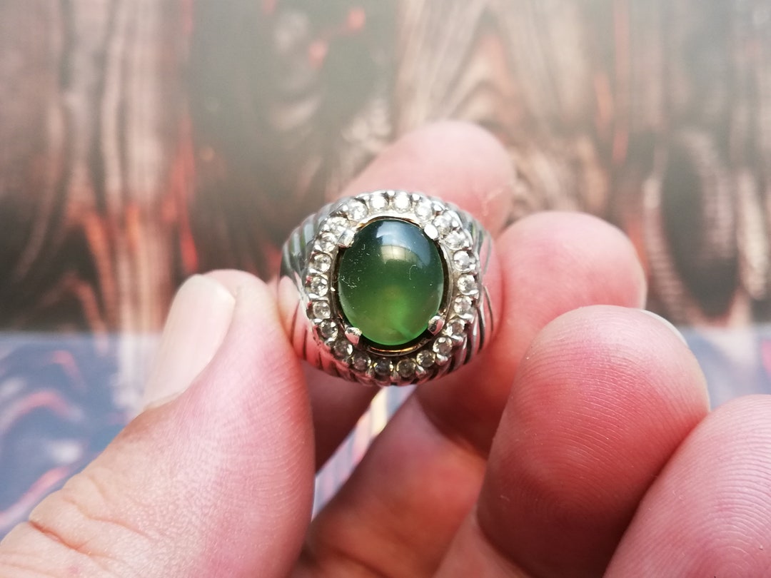 Natural Black Jade Ring Vintage Silver Ring Unique Atceh Jade Etsy