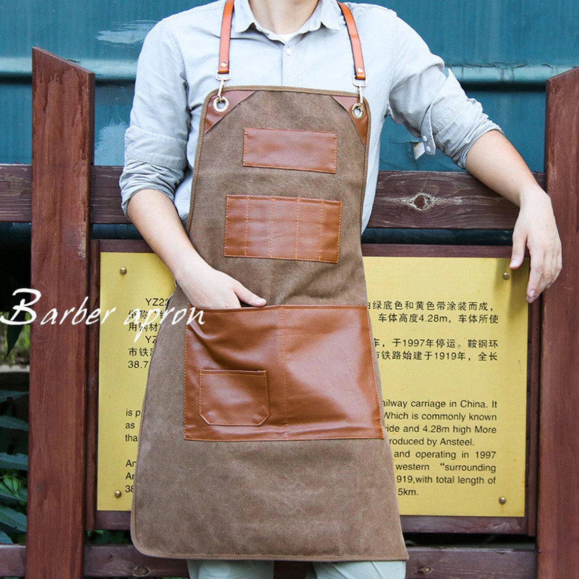 Leather Canvas Work Aprons with Tool Pockets CrossBack Etsy