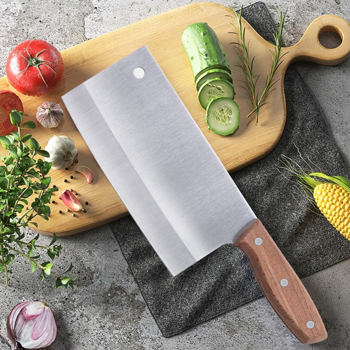 Stainless Steel Kitchen Meat Cleaver Butcher Knife Vegetable Etsy