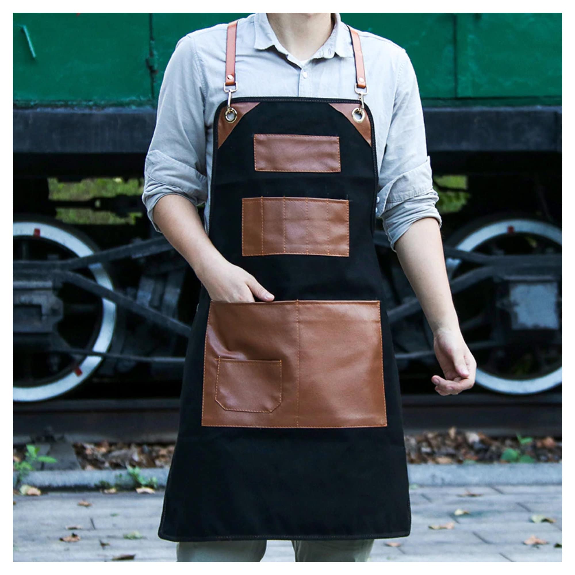 Leather Canvas Work Aprons with Tool Pockets CrossBack Etsy