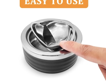 Smokeless Stainless Steel Ashtray with Lid: Decorative Windproof Design