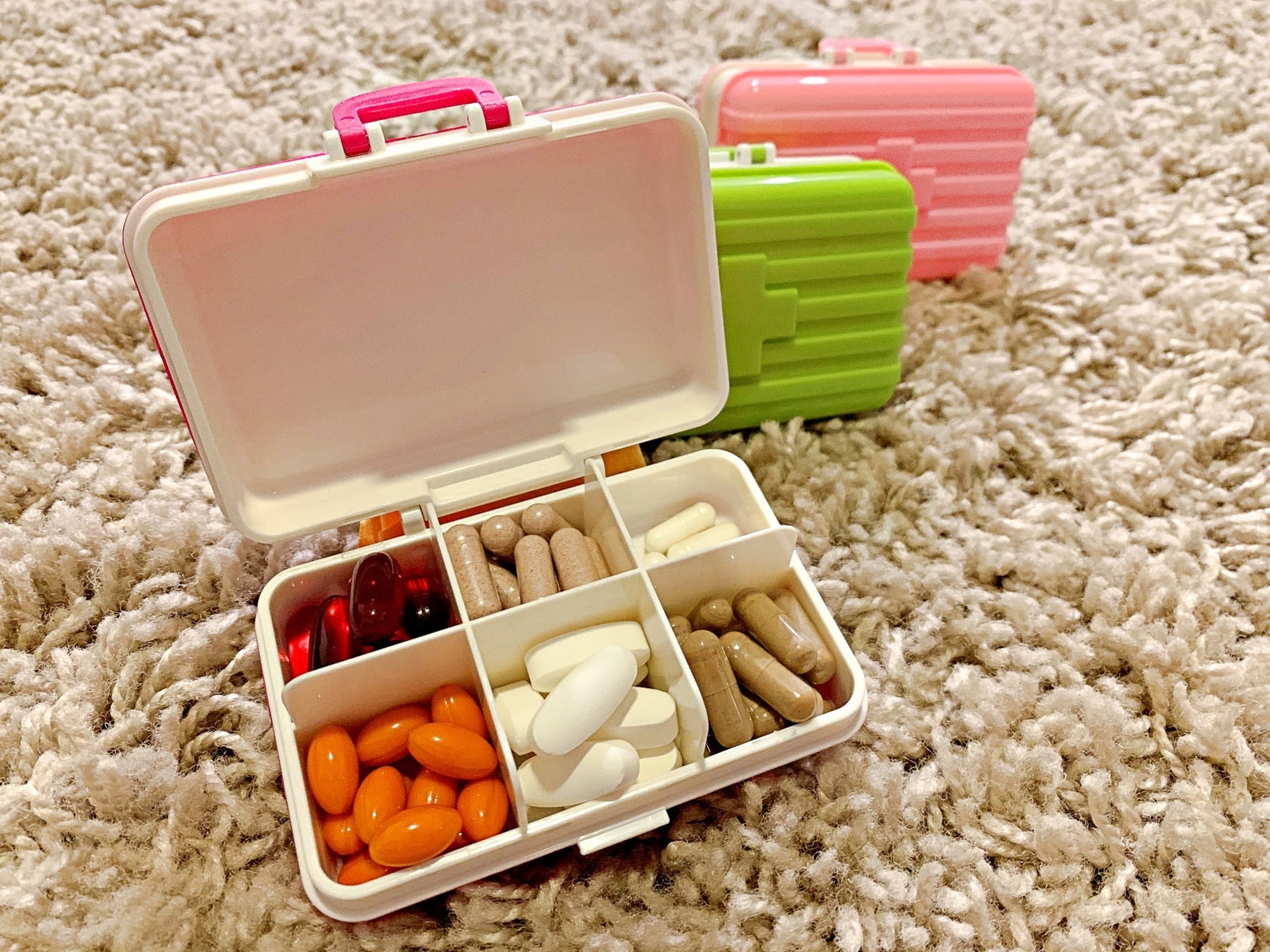 Pill Organizer Box Suitcase 6 Compartment Weekly Medication Etsy