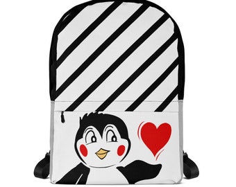baby penguin in the kid backpack Personalised Tiny My 1st Years This toddler backpack has a friendly design which is perfect for carrying snacks Penguin Kids Backpack: Preschool Kinder