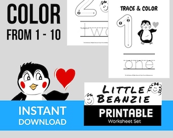Trace and Color: Numbers from 1 to 10 Worksheet Set