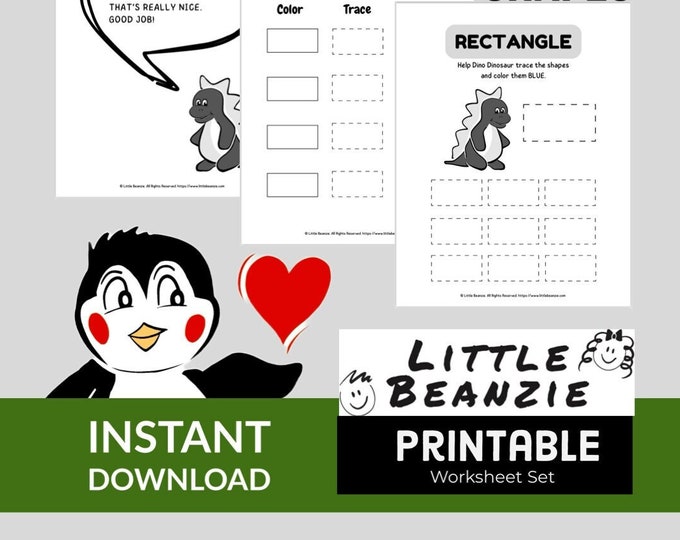 Positive Learning: Trace and Color Shapes Worksheet Set