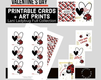 Printable Valentine’s Day Classroom Bundle - Little Beanzie | Valentine's Day Cards | Teacher Card | Ladybug Art Prints | Instant Download