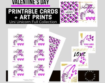 Printable Valentine’s Day Classroom Bundle - Little Beanzie | Valentine's Day Cards | Teacher Gift | Unicorn Art Prints | Instant Download