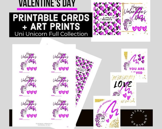 Printable Valentine’s Day Classroom Bundle - Unicorn Cards + Art Prints