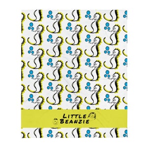 Seahorse Blanket Throw - Sunny Seahorse | Little Beanzie | Cozy Big Kids & Toddler Blanket, Preschool Blanket, Large Size 50” x 60”